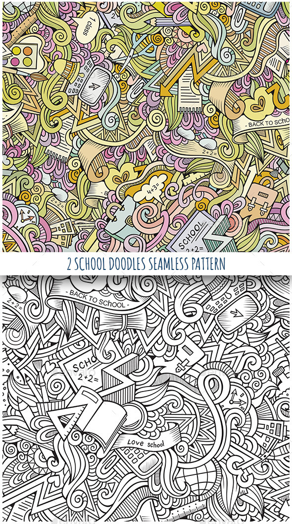 2 School Doodles Seamless Patterns - Conceptual Vectors