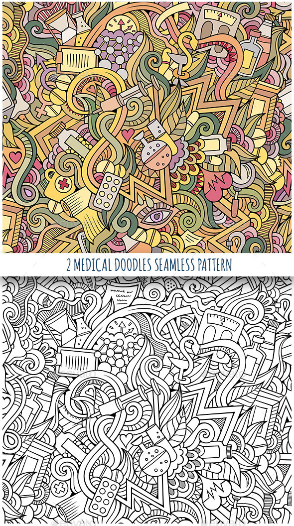 2 Medical and Health Doodles Seamless Patterns - Health/Medicine Conceptual