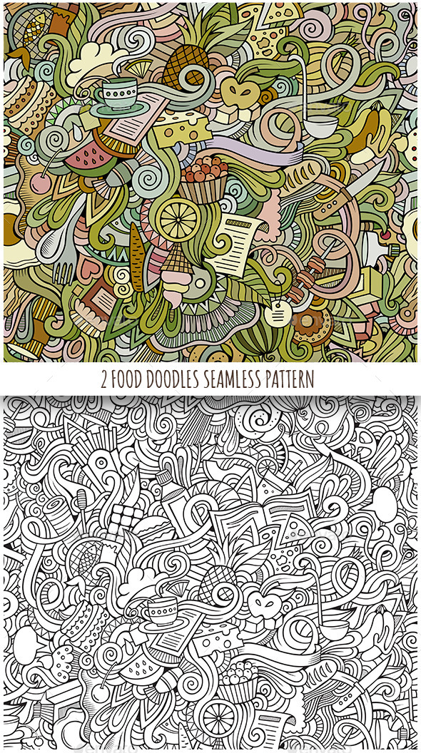2 Food Doodles Seamless Pattern - Food Objects
