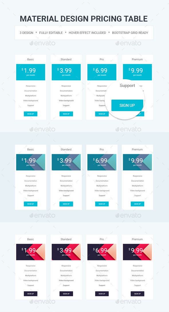 Material Design Pricing Table by itsekhtiar GraphicRiver
