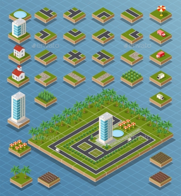 Isometric City Set - Buildings Objects