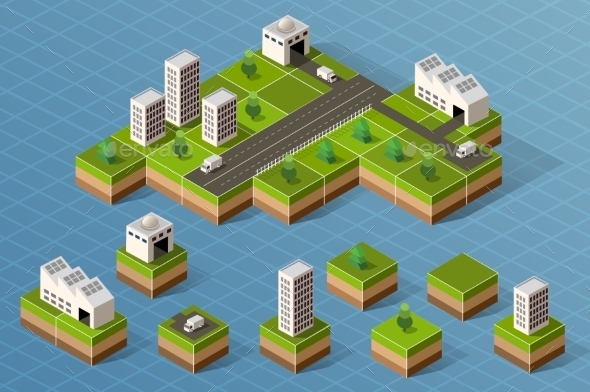 Set Of Isometric City - Buildings Objects