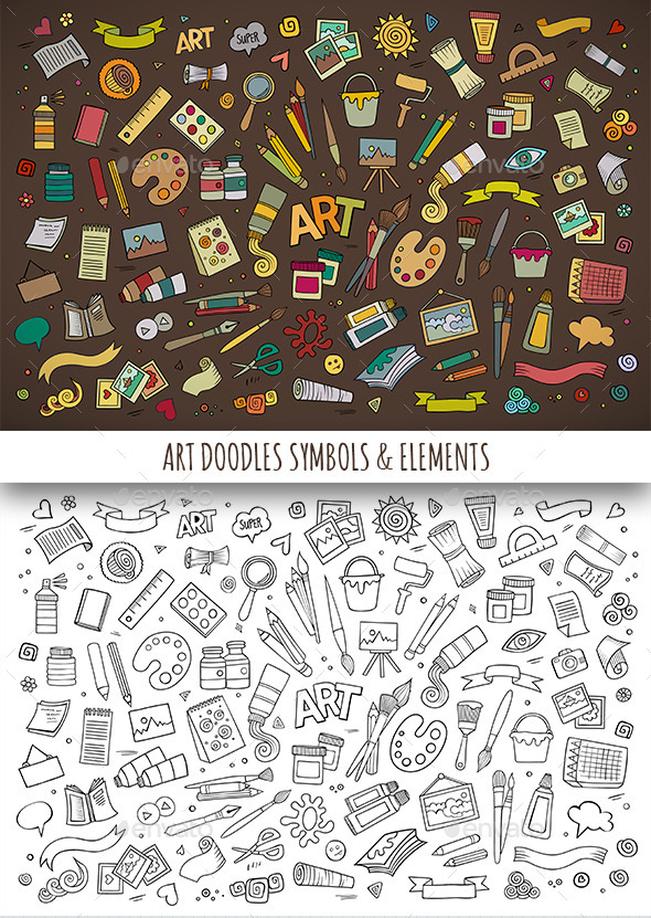 Hand Drawn Art Doodles Symbols - Objects Vectors