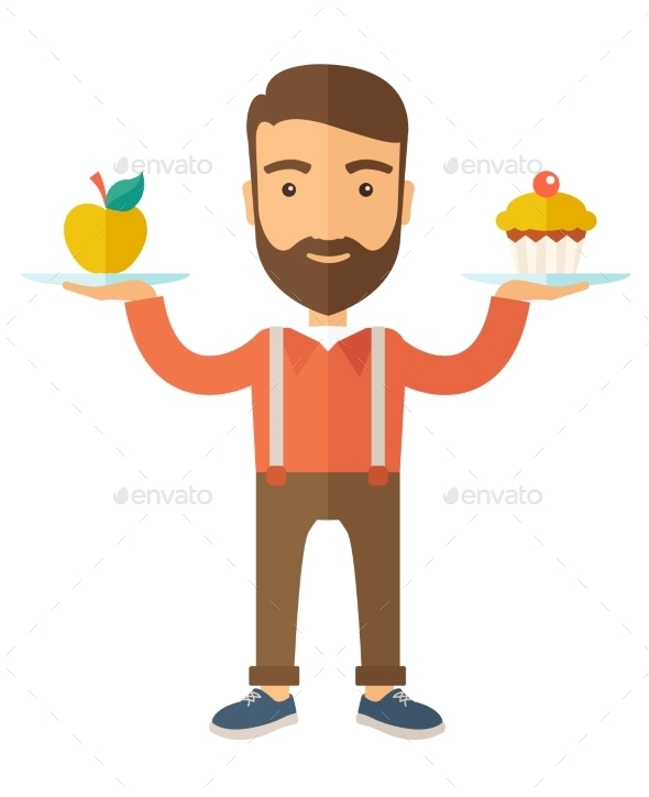 Man Carries Cupcake and Apple - Food Objects