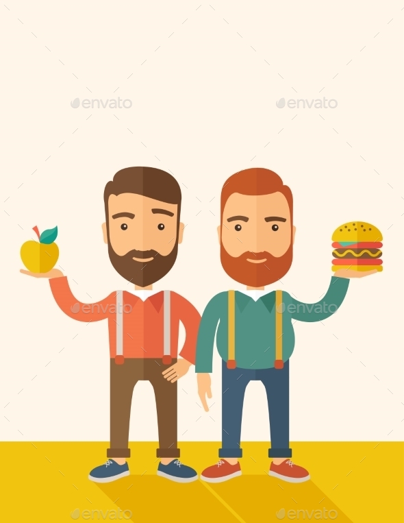 Two Businessmen Comparing Apple To Hamburger - Concepts Business