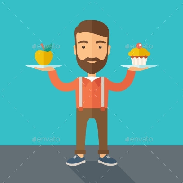 Man Carries Cupcake and Apple - Food Objects