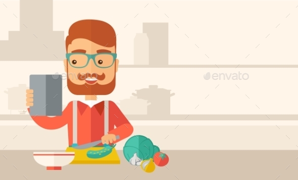 Worker Cook with Menu - Food Objects