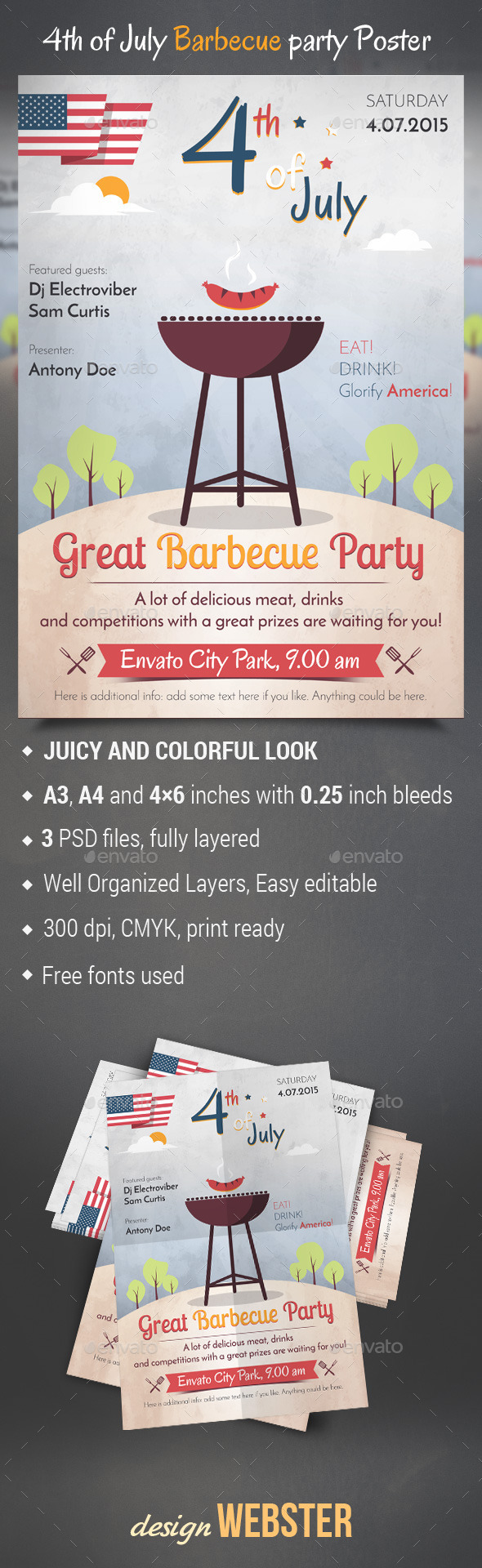 4th of July Barbecue Party Poster - Events Flyers