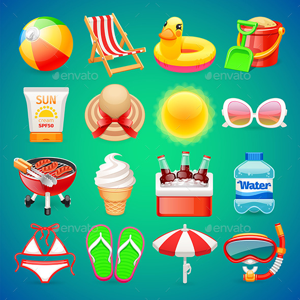 Colorful Summer Icons Set - Seasonal Icons