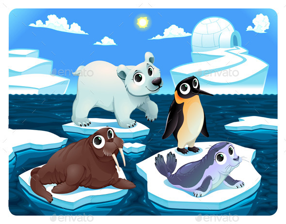 Polar Animals on the Ice - Animals Characters