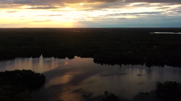 Beautiful Aerial Sunset Reflection On Lake In Summer 03