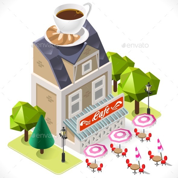 Cafe Building Tint Icon Isometric - Buildings Objects