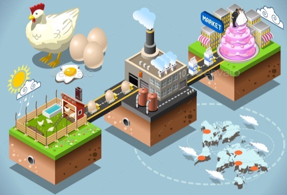 Isometric Infographic Egg Products Distribution - Conceptual Vectors