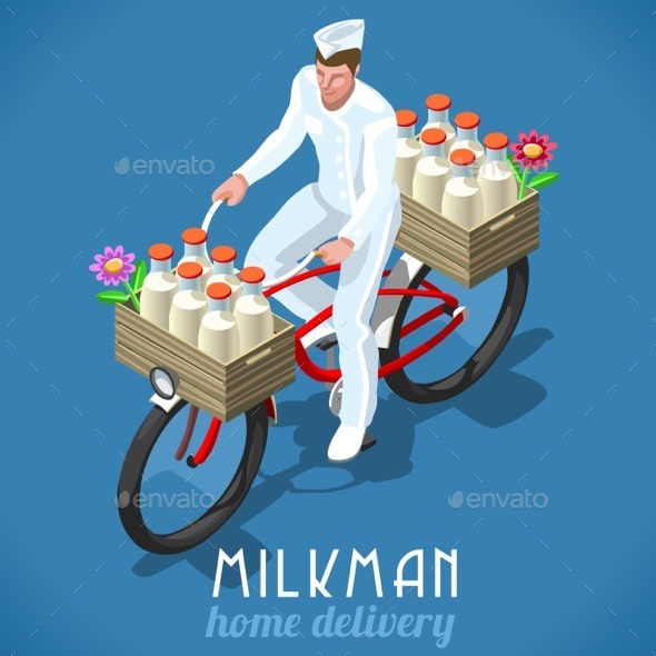 Milkman Bicycle Vintage Isometric - People Characters