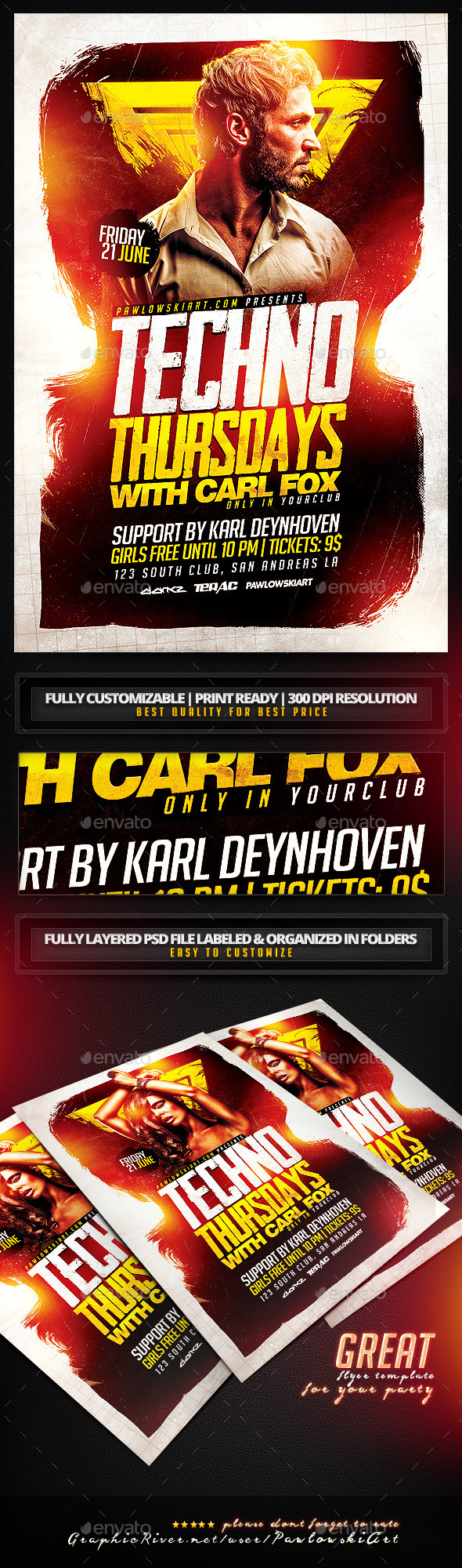 Techno Thursdays Party Flyer PSD Template - Clubs & Parties Events