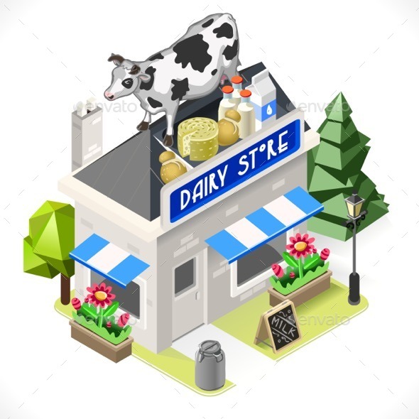 Dairy Products Shop City Building 3D Isometric - Buildings Objects