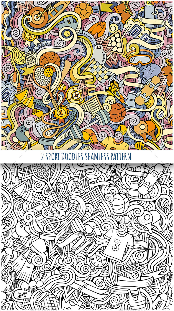 2 Sport Doodles Seamless Patterns - Sports/Activity Conceptual