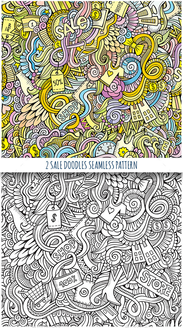 2 Doodles Seamless Sale and Shopping Pattern - Commercial / Shopping Conceptual