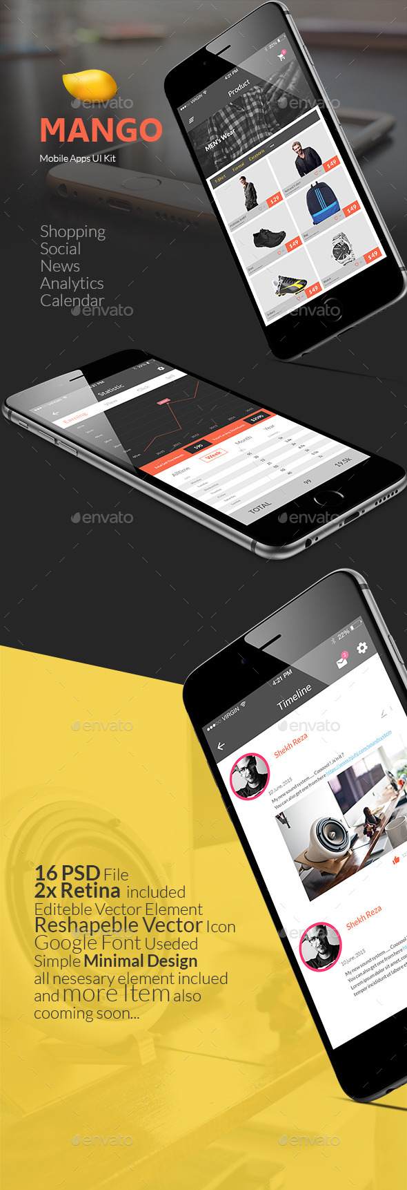 Mango | IOS Mobile UI Kit - User Interfaces Web Elements