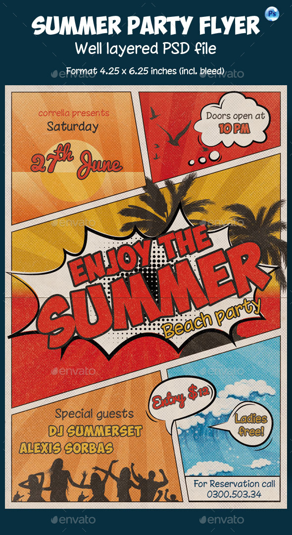 Summer Flyer Comic Style by corrella2 | GraphicRiver