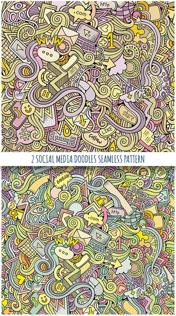 2 Social Doodles Seamless Pattern - Web Elements Vectors