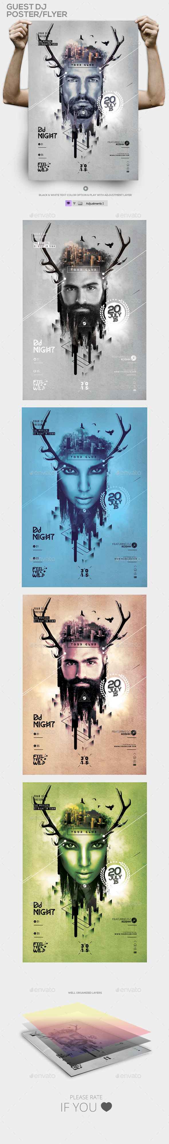 Hipster Guest Dj Template PSD Flyer/Poster - Events Flyers