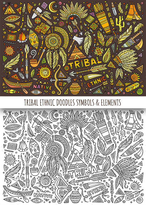 Tribal Ethnic Doodles Elements - Decorative Symbols Decorative