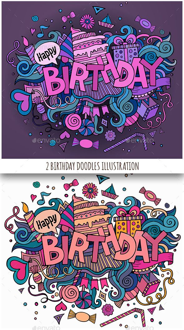 2 Birthday Doodles Designs - Birthdays Seasons/Holidays