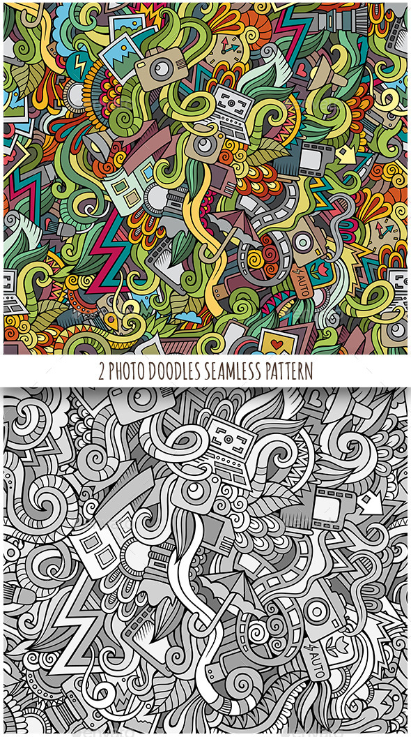 2 Photography Doodles Seamless Patterns - Backgrounds Decorative