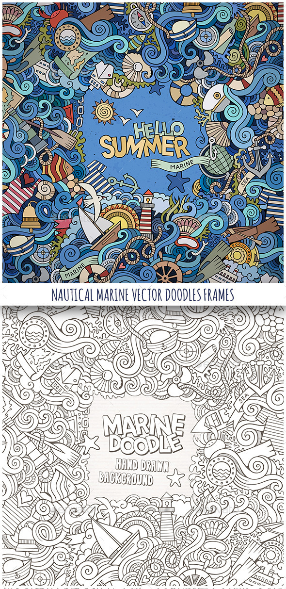 2 Nautical Marine Doodles Frames - Borders Decorative