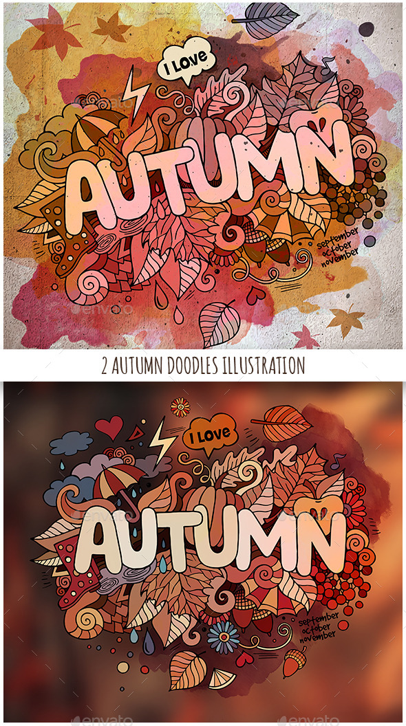 2 Autumn Doodles Designs - Seasons Nature