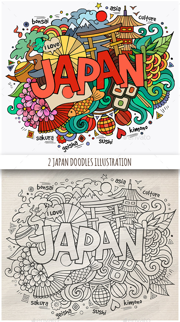 2 Japan Doodles Designs - Travel Conceptual