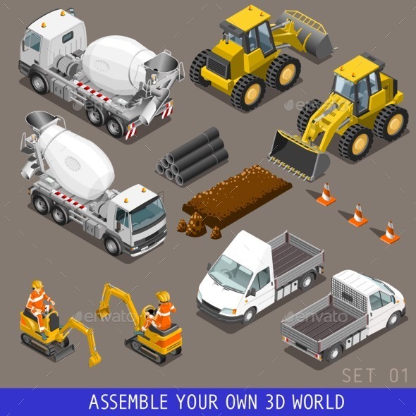 City Construction Transport Isometric Icons - Industries Business