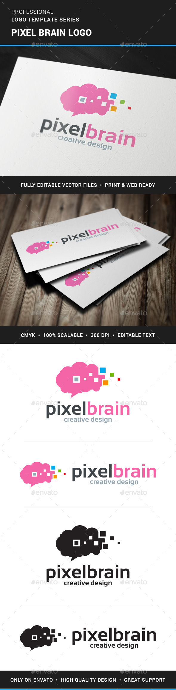 Pixel Brain Logo Template - Humans Logo Templates