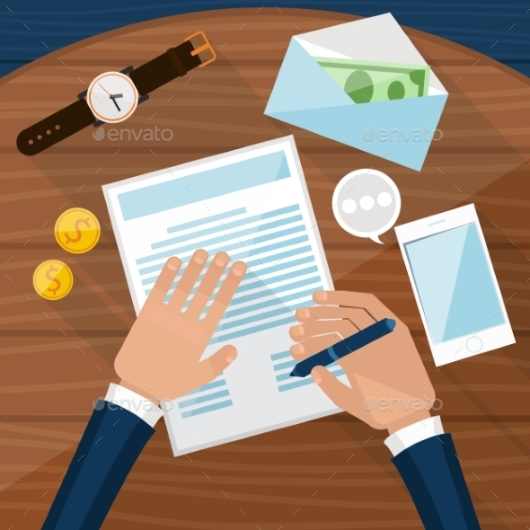 Businessman Signs Up Document - Concepts Business