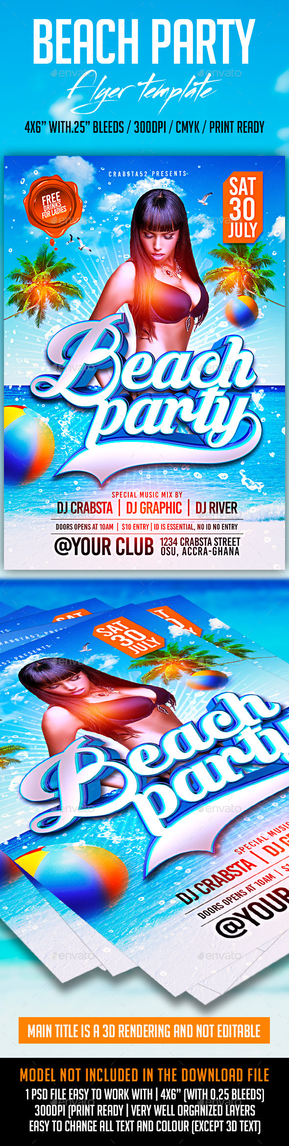 Beach Party Flyer Template - Flyers Print Templates