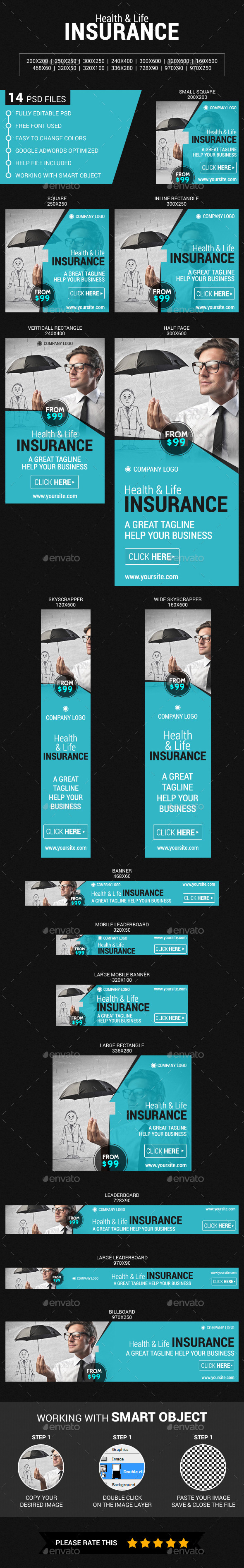 Health & Life Insurance - Banners & Ads Web Elements