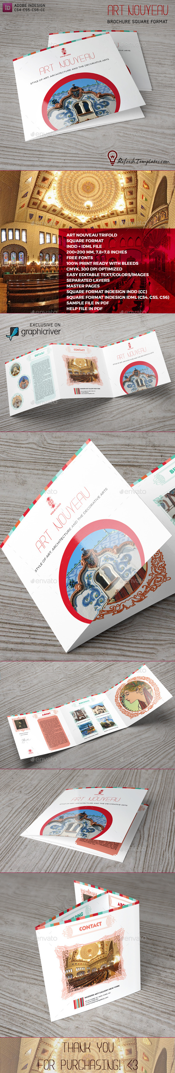 Art Nouveau Square Brochure - Brochures Print Templates