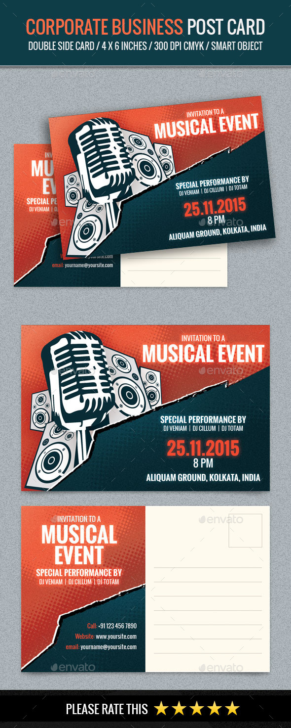 Music Event Post Card Template - Cards & Invites Print Templates