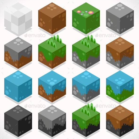 Textured Cubes Mine Elements Builder Craft Kit - Objects Vectors