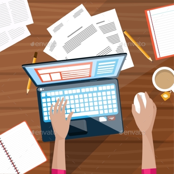 Top View Of Businessman On His Workplace - Concepts Business
