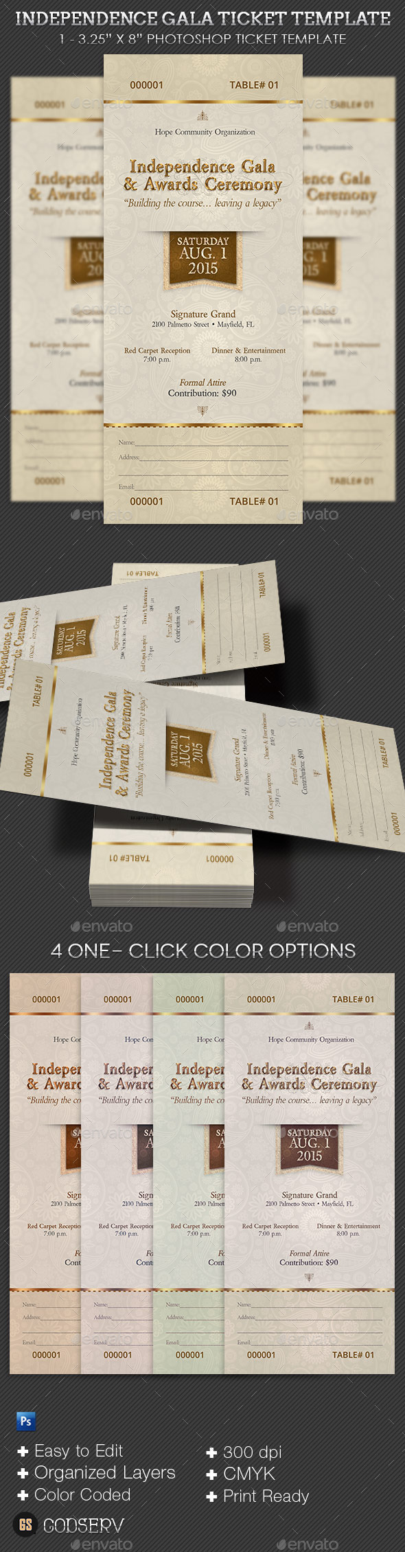 Independence Gala Ticket Template - Miscellaneous Print Templates