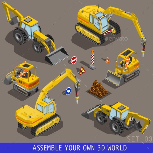Isometric City Construction Transport Flat 3d Icon - Objects Vectors