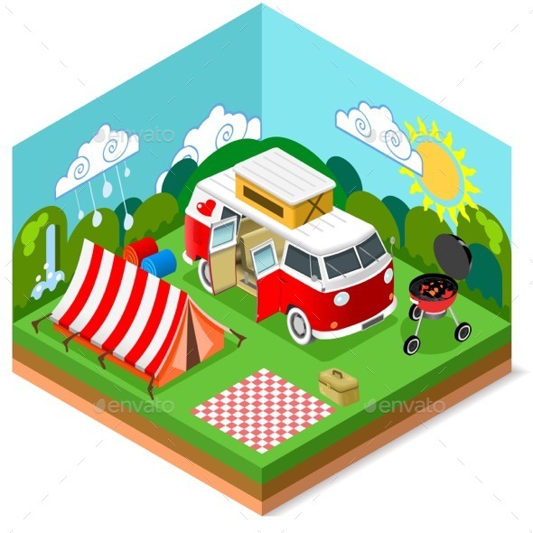Isometric Picnic Summer Time - Seasons/Holidays Conceptual