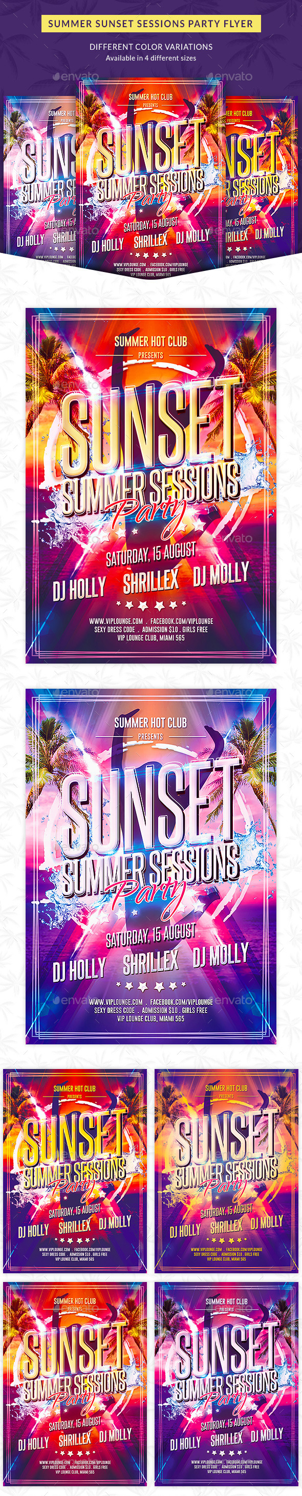 Summer Sunset Sessions Party Flyer - Clubs & Parties Events