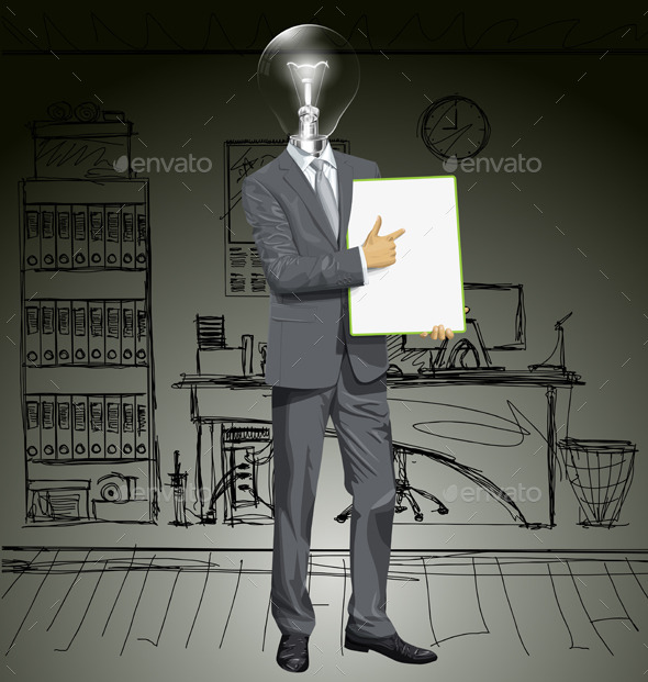 Lamp Head Businessman with Empty Board - Concepts Business