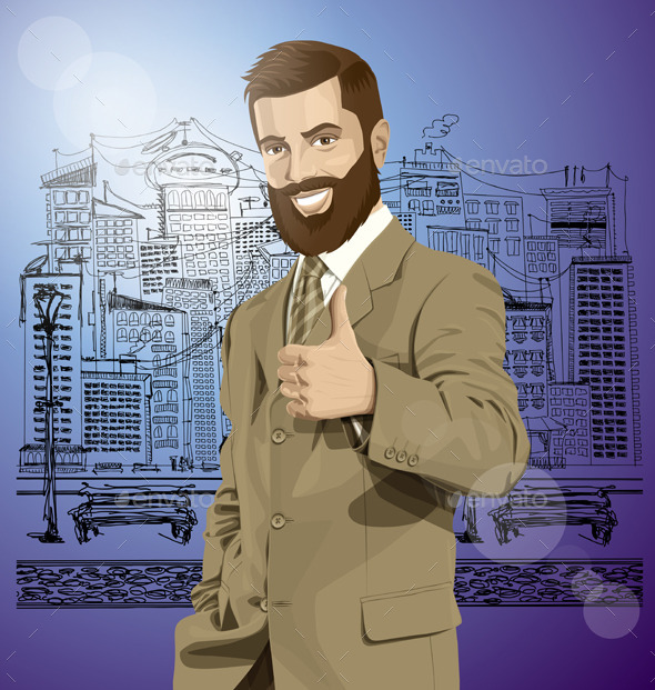 Vector Business Man With Beard Shows Well Done - People Characters