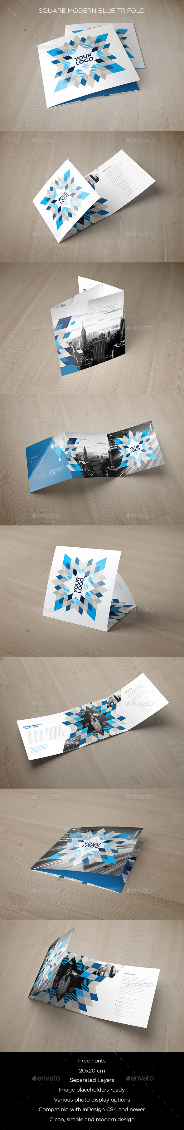 Square Modern Blue Trifold - Brochures Print Templates