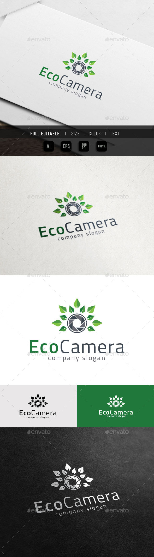 Eco Photography - Green Leaf Camera - Nature Logo Templates