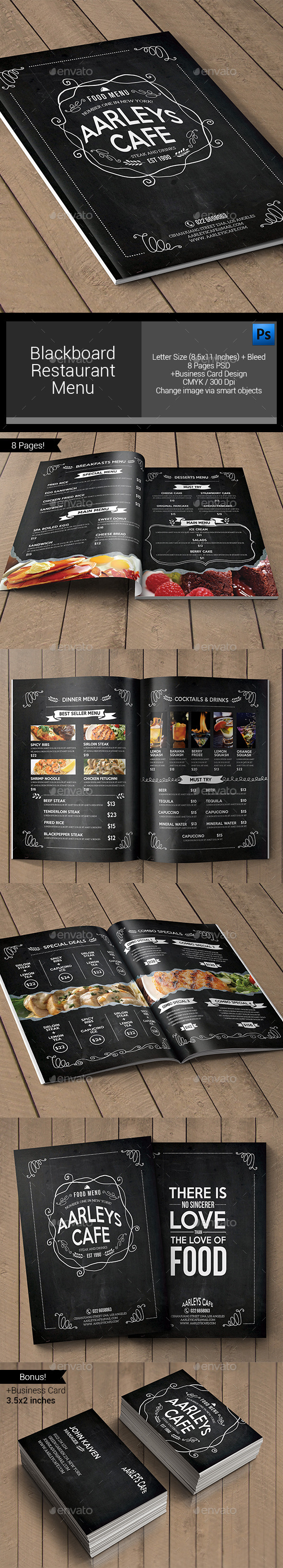 Blackboard Restaurant Menu - Food Menus Print Templates